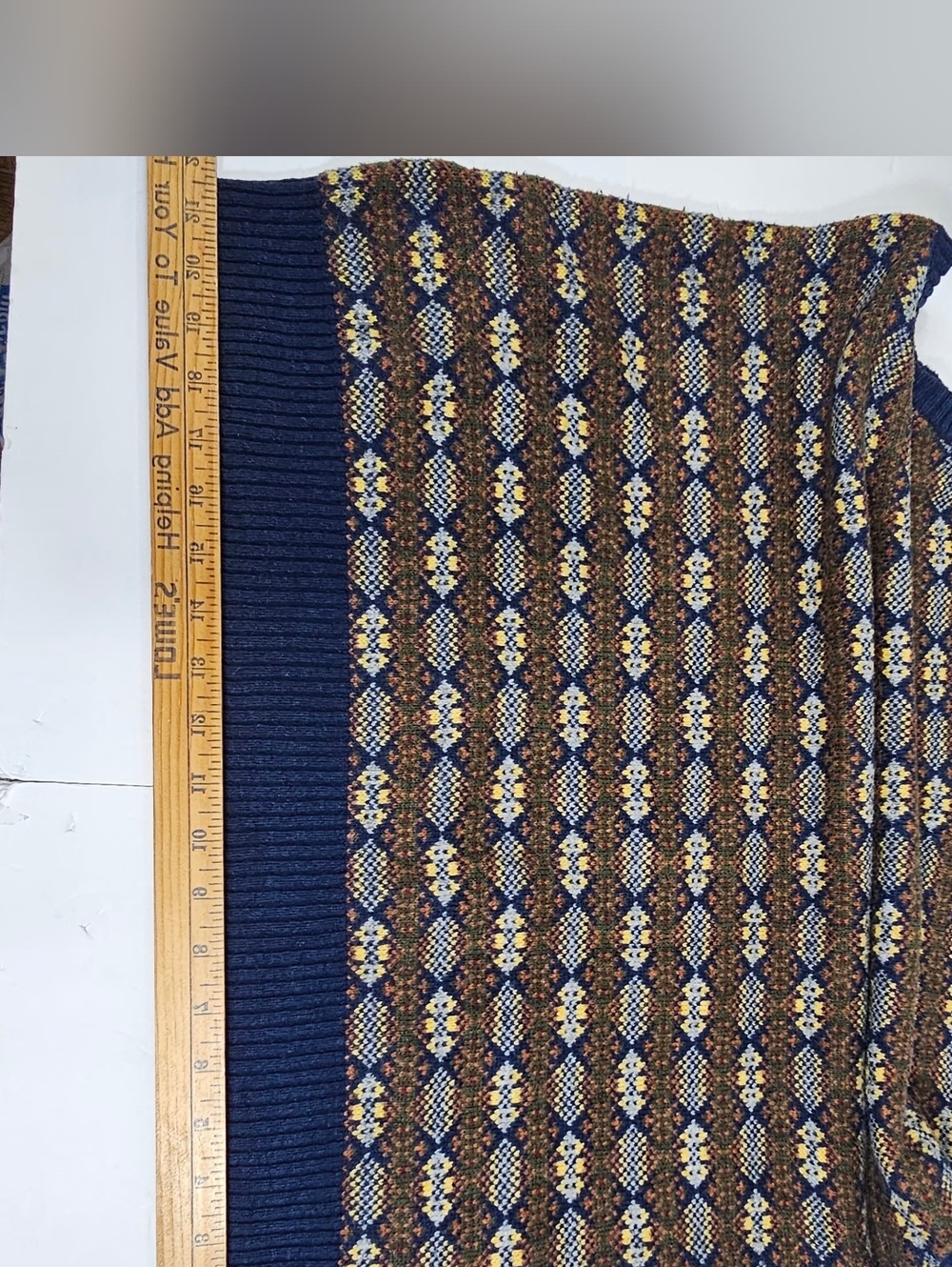 Lands' End Men's V-Neck Sweater Vest in Navy, Brown and Cream - Picture 7 of 7